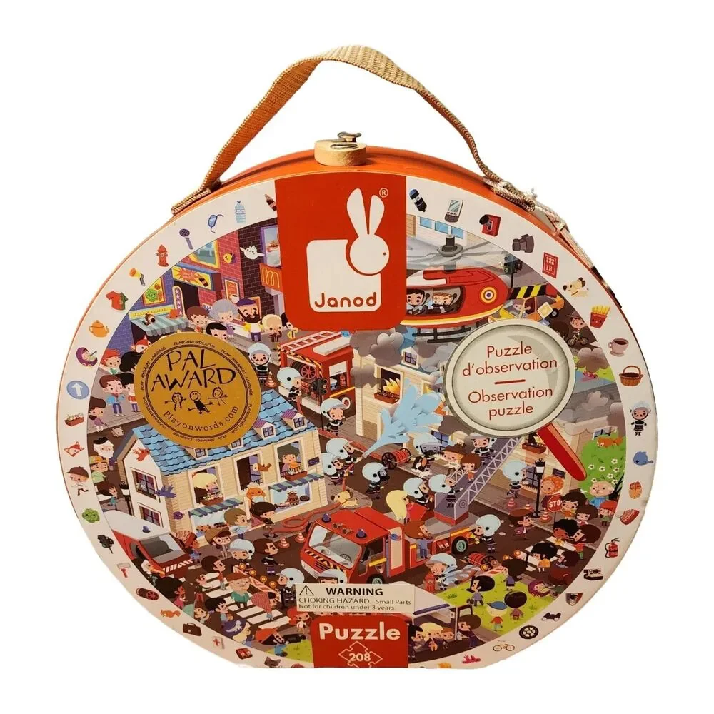 Janod FIREMEN Observation Jigsaw Puzzle PAL Award 208 pc Latching Box Complete
